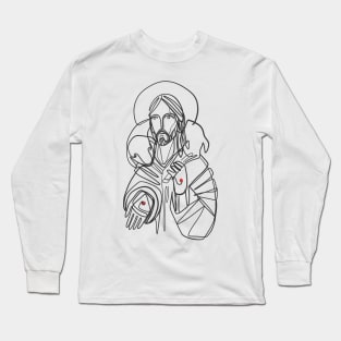 Digital illustration or drawing of Jesus Christ Good Shepherd Long Sleeve T-Shirt